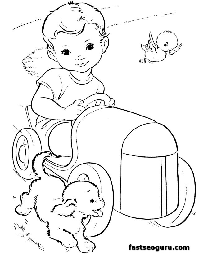Boy in toy car coloring pages print out